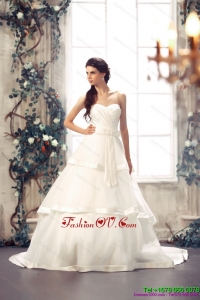 Cheap Sweetheart White Wedding Dresses with Chapel Train