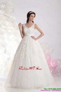 2015 Cheap A Line Lace Wedding Dress with Floor Length