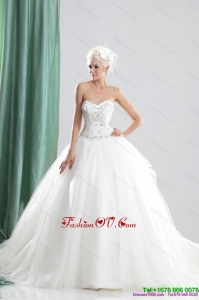 2015 Cheap Sweetheart Beading Wedding Dress with Brush Train