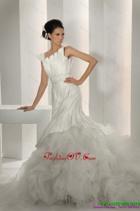 Cheap 2015 Asymmetrical A Line Wedding Dress with Ruching and Ruffles