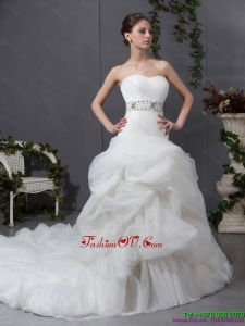 Cheap 2015 Strapless Wedding Dress with Beading and Ruching