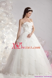Cheap White Strapless Bridal Dresses with Beading and Hand Made Flowers