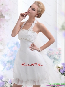 Cheap Halter Top Laced Beach Wedding Dresses in White