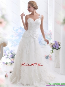 2015 The Super Hot One Shoulder Beach Wedding Dress with Ruching and Lace