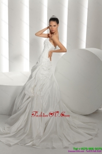 High End White Brush Train Strapless 2015 Bridal Dresses with Ruffles