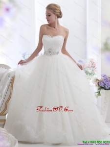 High End White Sweetheart Wedding Dresses with Hand Made Flowers