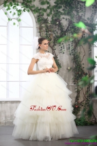 High End White Wedding Dresses with Ruffled Layers and Lace