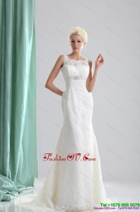 2015 High End Lace and Beading Wedding Dress with Brush Train