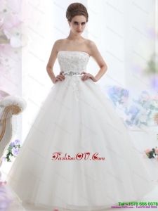 2015 High End Strapless Beading Wedding Dress with Brush Train