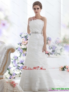 2015 High End Strapless Wedding Dress with Beading and Ruching