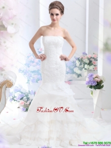 2015 High End Strapless Wedding Dress with Brush Train