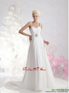 High End 2015 Empire Wedding Dress with Ruching and Beading