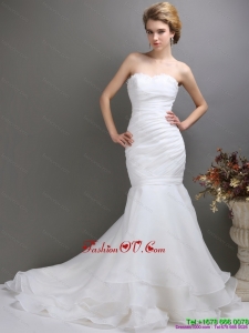 High End 2015 Strapless Wedding Dress with Brush Train