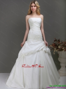 High End Strapless Wedding Dress with Ruching and Lace for 2015