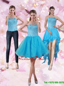 2015 Detachable Aqua Blue Strapless Prom Skirts with Beading