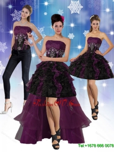 High Low Strapless Detachable Prom Skirts with Ruffles and Embroidery