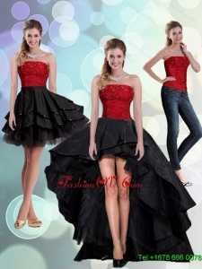 2015 Detachable Strapless Beading Prom Skirts in Red and Black