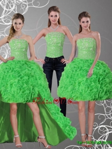 2015 Detachable Strapless Prom Skirts with Beading and Ruffles