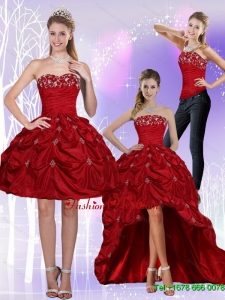 2015 Detachable Strapless Wine Red Prom Skirts with Embroidery