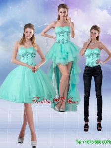2015 Detachable Sweetheart Apple Green Prom Skirts with Appliques