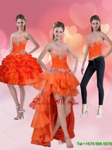 2015 High Low Sweetheart Detachable Prom Skirts with Ruffles and Beading