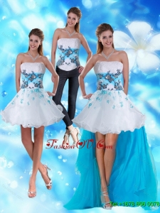 2015 Strapless Detachable Prom Skirts with Appliques and Beading