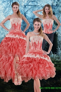 Detachable 2015 Appliques and Ruffles Strapless Prom Skirts in Watermelon