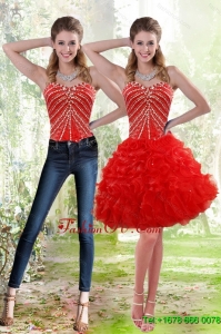 Detachable 2015 Red Prom Skirts with Beading and Ruffles