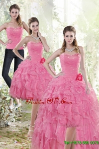 Detachable 2015 Rose Pink Prom Skirts with Beading and Ruffles