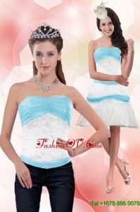 Detachable 2015 Strapless Column Appliques Prom Skirts in White and Blue