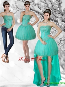 Detachable Apple Green Strapess High Low Prom Skirts with Beading