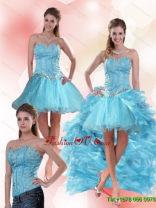 Detachable Aqua Blue Sweetheart High Low Prom Skirts with Ruffles and Beading