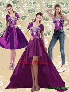 Detachable High Low Embroidery Dark Purple Prom Skirts for 2015