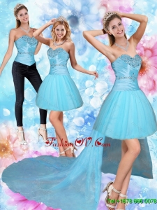 Detachable High Low Sweetheart Beading Prom Skirts in Baby Blue
