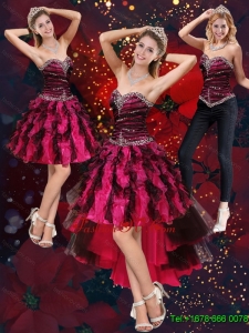 Detachable Multi Color High Low Sweetheart Prom Skirts with Beading and Ruffles