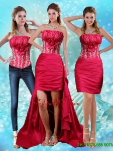 Detachable Strapless Embroidery Red Prom Skirts with Hand Made Flower and Embroidery