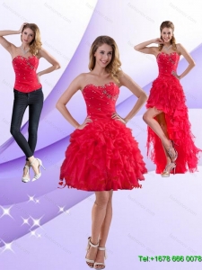 Detachable Strapless Red 2015 Prom Skirts with Ruffles and Beading