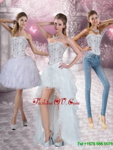 Detachable Strapless White Prom Skirts with Ruffles and Beading
