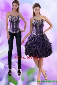 Detachable Sweetheart Dark Purple 2015 Prom Skirts with Appliques and Ruffles