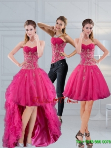 Detachable Sweetheart Hot Pink 2015 Prom Skirts with Appliques
