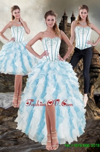 Detachable Sweetheart White and Blue 2015 Prom Skirts with Appliques and Ruffles