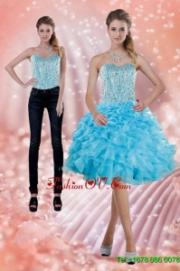 2015 Detachable Baby Blue Prom Skirts with Beading and Ruffles
