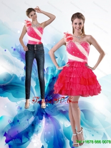 Detachable 2015 One Shoulder Prom Skirts with Hand Made Flowers and Ruffled Layers