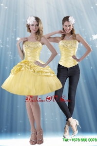 Detachable 2015 Strapless Beading and Pick Ups Prom Skirts in Yellow