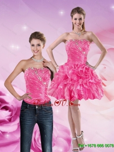 Detachable 2015 Strapless Hot Pink Prom Skirts with Beading and Ruffles