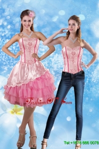 Detachable 2015 Sweetheart Embroidery Prom Skirts in Rose Pink