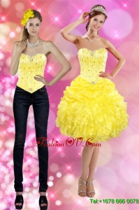 Detachable 2015 Sweetheart Yellow Prom Skirts with Beading and Ruffles