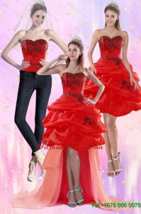 Detachable Red Strapless 2015 Prom Skirts with Appliques and Pick Ups