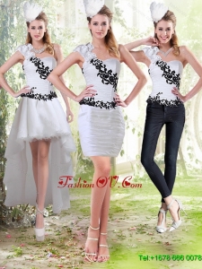 2015 Column Sweetheart Detachable Prom Skirts with Black Appliques