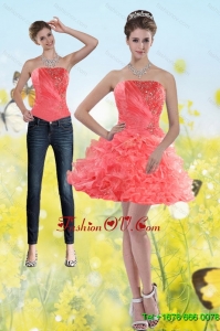Detachable 2015 Watermelon Red Strapless Prom Skirts with Beading and Ruffles